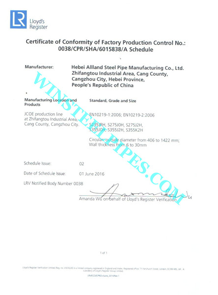 EN 10219 Certificate page 2