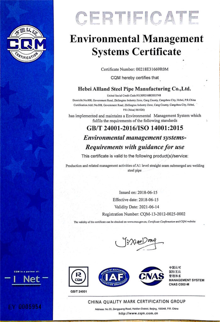 ISO 14001 Certificate